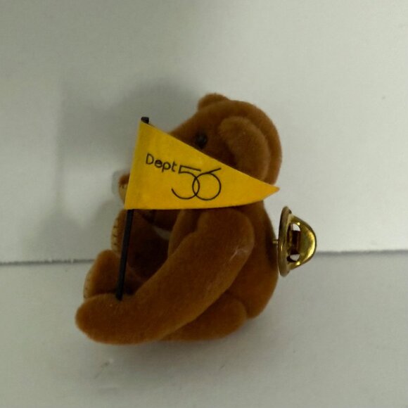 VTG Teddy Bear Pin Plush Jointed Holding Dept 56 Flag Movable arms legs 2.25" - Picture 3 of 10